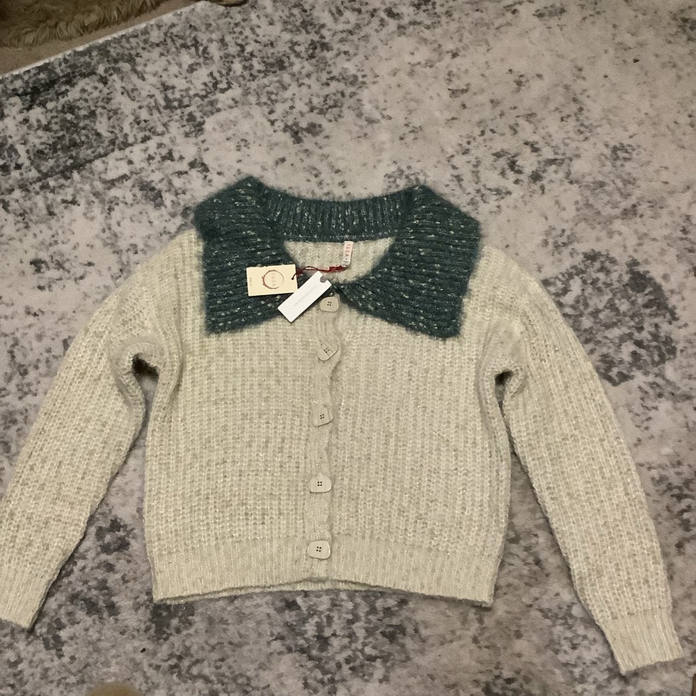 Anthropologie Dorothy Cream Cardigan Sweater by Raga Oversized Collared $178 S